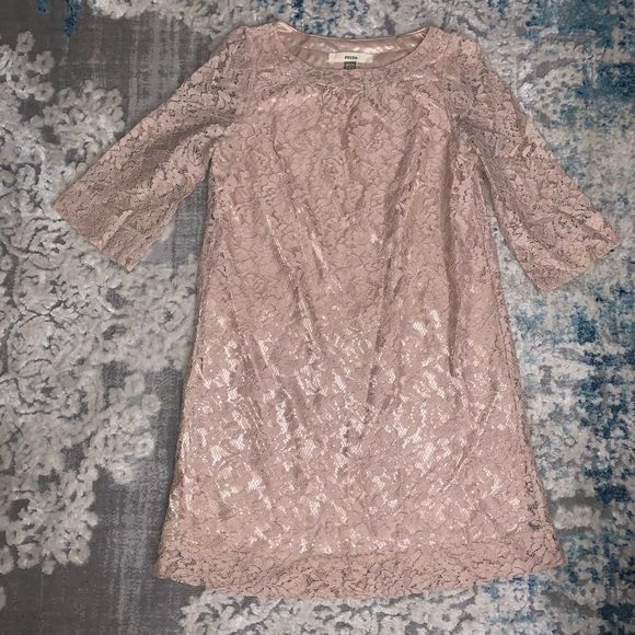Fossil Blush 3/4 Sleeve shift lace Dress - Picture 3 of 6